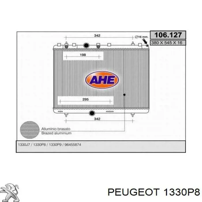 Radiador refrigeración del motor 1330P8 Peugeot/Citroen
