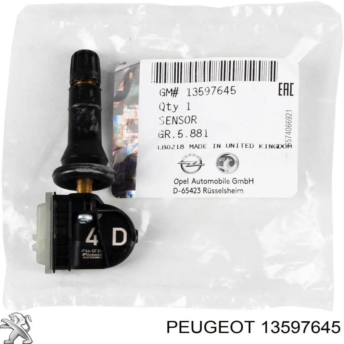 13597645 Peugeot/Citroen sensor de pressão de ar nos pneus