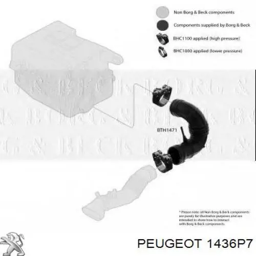 1436P7 Peugeot/Citroen cano derivado de ar, entrada de filtro de ar