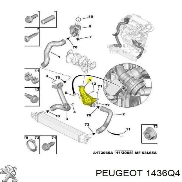 Шланг/патрубок интеркуллера Peugeot/Citroen 1436Q4 цена, от 17.10 USD