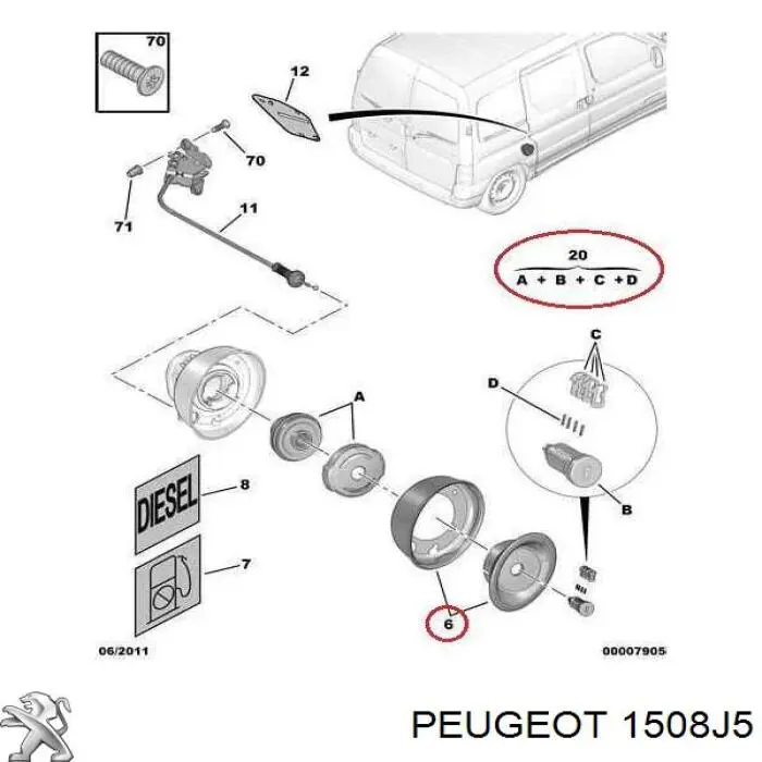 Compre 1508J5 Peugeot/Citroen Tampa (tampão) do tanque de combustível