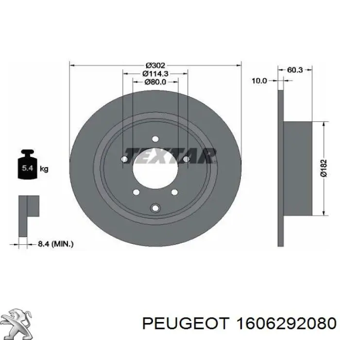 Disco de freno trasero 1606292080 Peugeot/Citroen