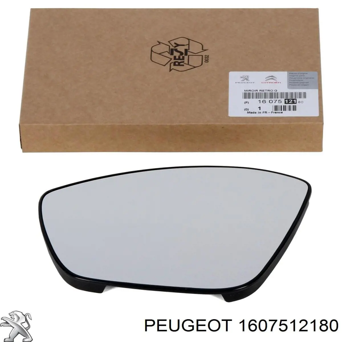 Зеркальный элемент зеркала заднего вида левого Peugeot/Citroen 1607512180