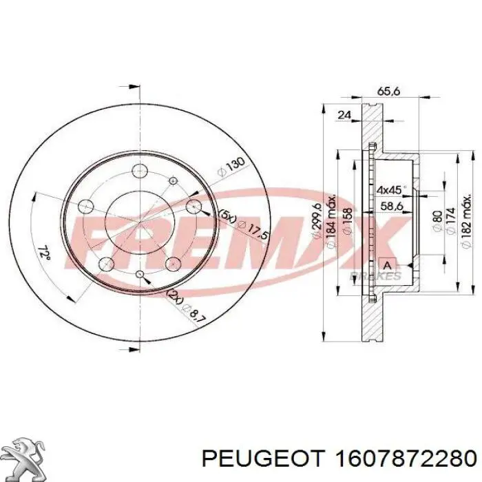 Передние тормозные диски 1607872280 Peugeot/Citroen