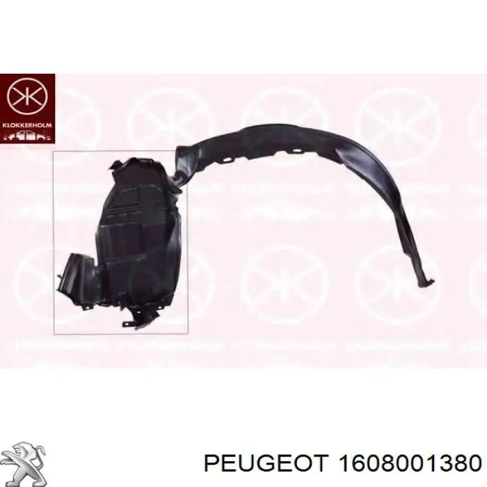 1608001380 Peugeot/Citroen guarda-barras direito do pára-lama dianteiro