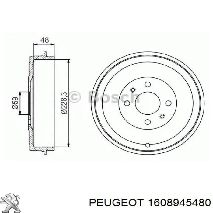 1608945480 Peugeot/Citroen барабан тормозной задний