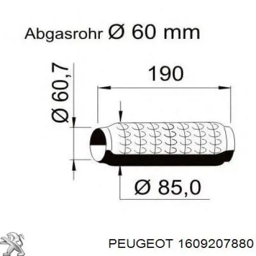 Tubo de escape, del catalizador al silenciador 1609207880 Peugeot/Citroen