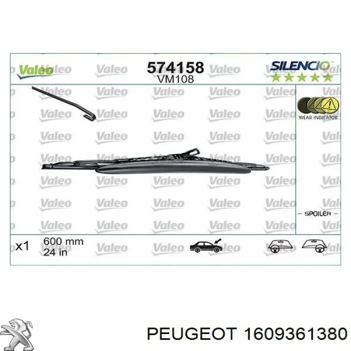 Limpiaparabrisas de luna delantera conductor 1609361380 Peugeot/Citroen