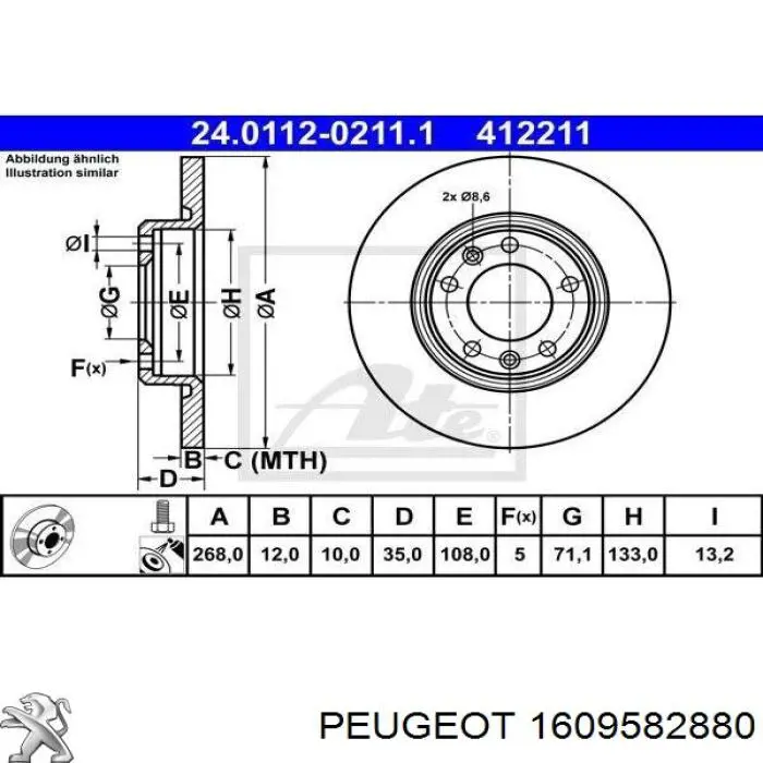 1609582880 Peugeot/Citroen disco do freio traseiro