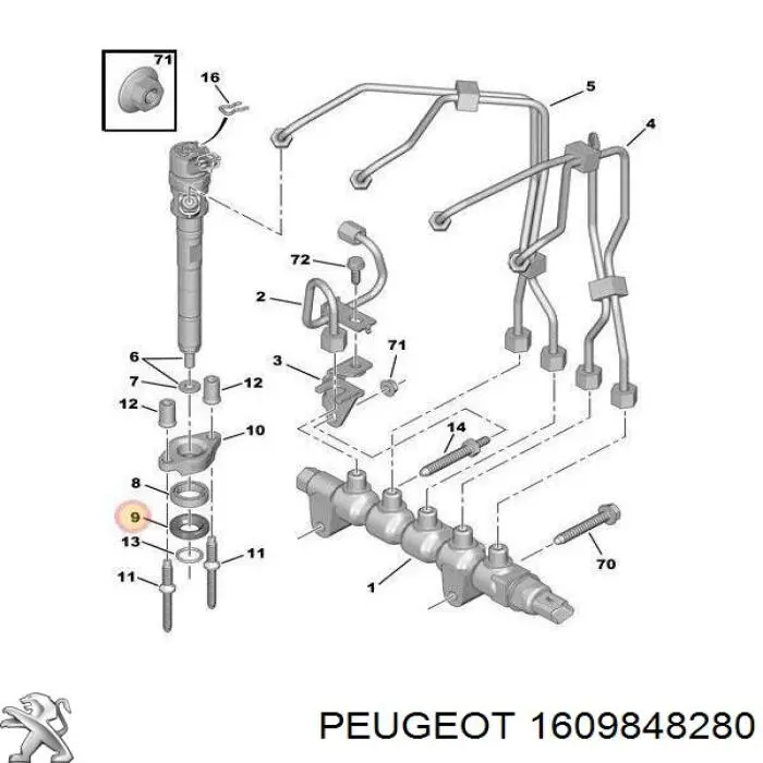 Junta anular, inyector 1609848280 Peugeot/Citroen