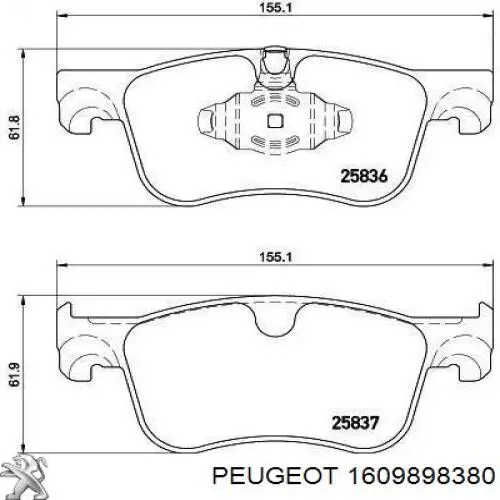 Передние тормозные колодки 1609898380 Peugeot/Citroen