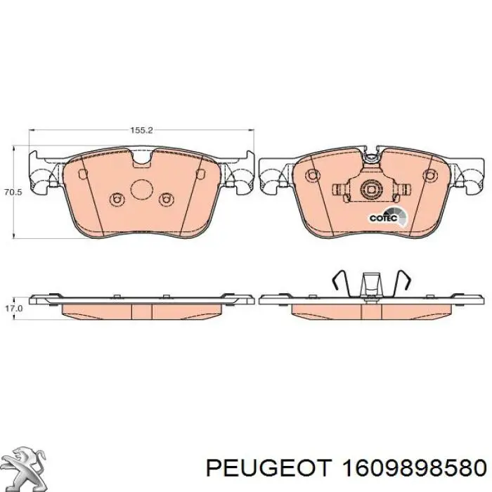 1609898580 Peugeot/Citroen sapatas do freio dianteiras de disco