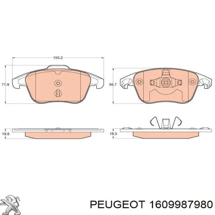 Передние тормозные колодки 1609987980 Peugeot/Citroen