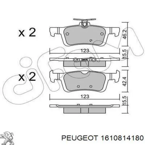 Pastillas de freno traseras 1610814180 Peugeot/Citroen