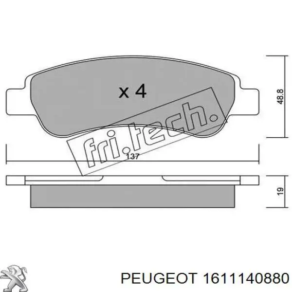Sapatas do freio traseiras de disco 1611140880 Peugeot/Citroen