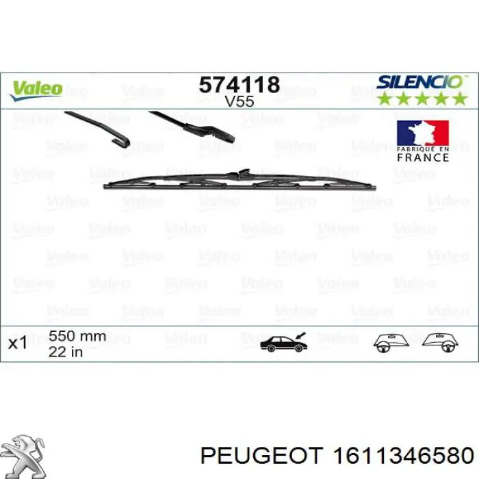 Limpiaparabrisas de luna delantera conductor 1611346580 Peugeot/Citroen