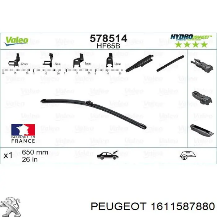 Limpiaparabrisas de luna delantera conductor 1611587880 Peugeot/Citroen