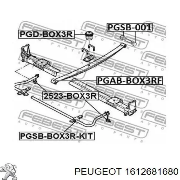 Silentblock para gemela de ballesta 1612681680 Peugeot/Citroen