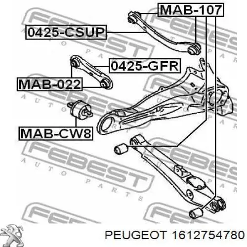 Barra transversal de suspensión trasera 1612754780 Peugeot/Citroen