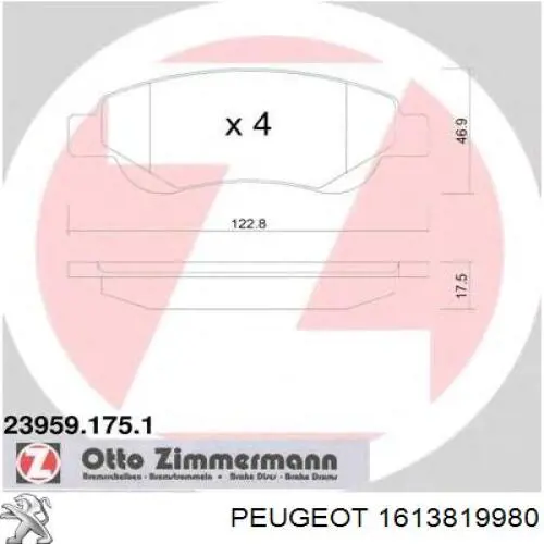 Купить 1613819980 Peugeot/Citroen Колодки тормозные