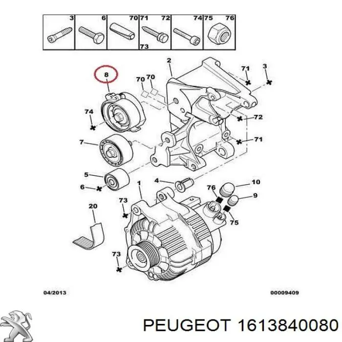 Tensor de correa, correa poli V 1613840080 Peugeot/Citroen