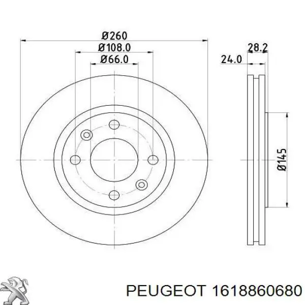 Передние тормозные диски 1618860680 Peugeot/Citroen