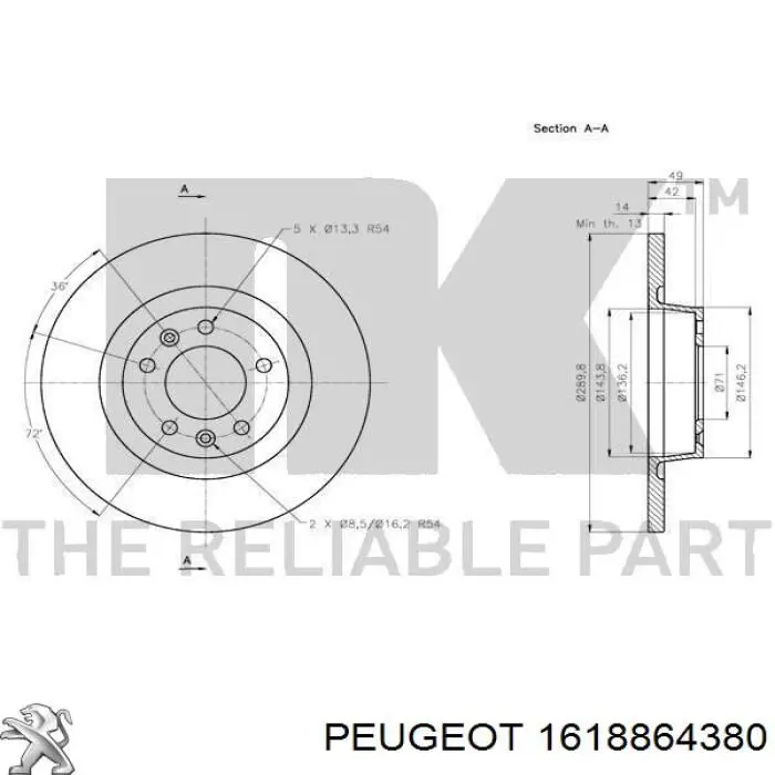 Задний тормозной диск Peugeot/Citroen 1618864380 цена, от 38.48 USD
