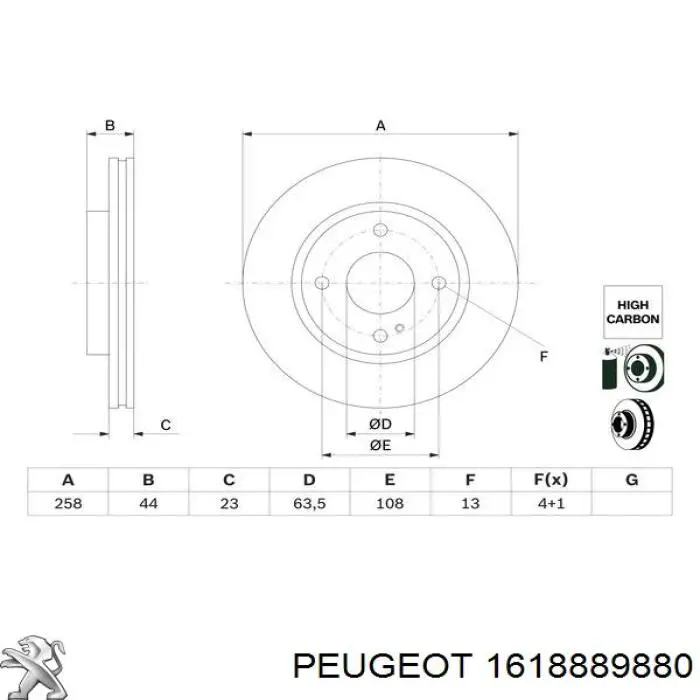 Freno de disco delantero 1618889880 Peugeot/Citroen