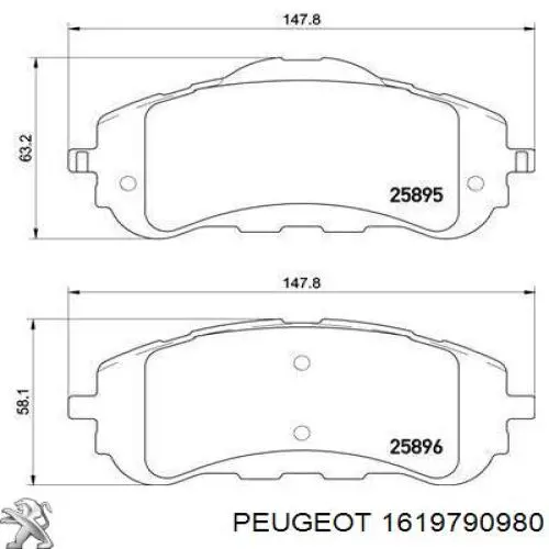 Передние тормозные колодки 1619790980 Peugeot/Citroen