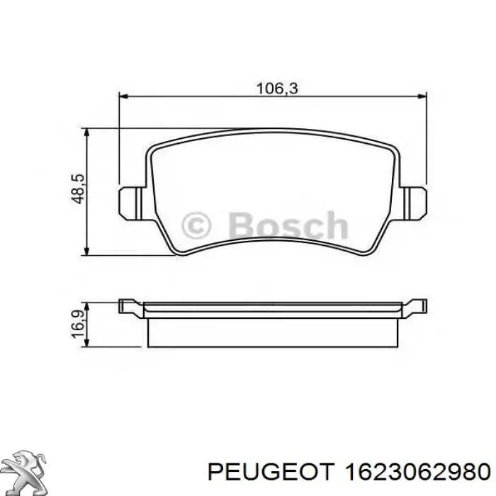 Задние тормозные колодки 1623062980 Peugeot/Citroen