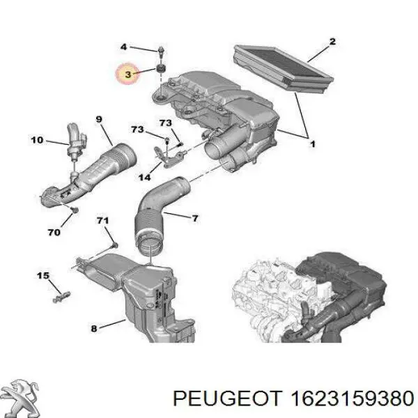 Soporte, Caja filtro de aire 1623159380 Peugeot/Citroen