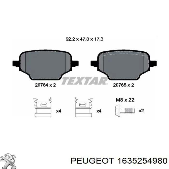 1635254980 Peugeot/Citroen sapatas do freio traseiras de disco