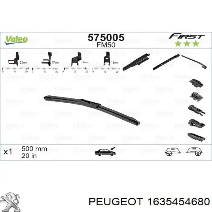 Щетка-дворник лобового стекла пассажирская 1635454680 Peugeot/Citroen