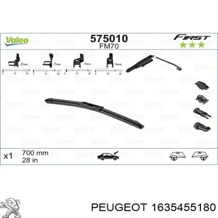 Limpiaparabrisas de luna delantera conductor 1635455180 Peugeot/Citroen