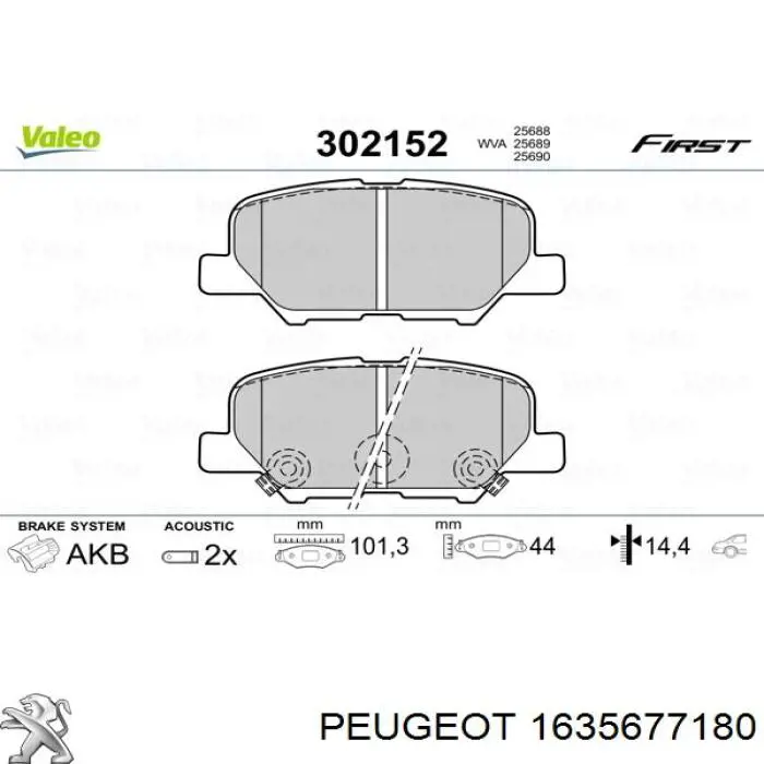 Pastillas de freno traseras 1635677180 Peugeot/Citroen