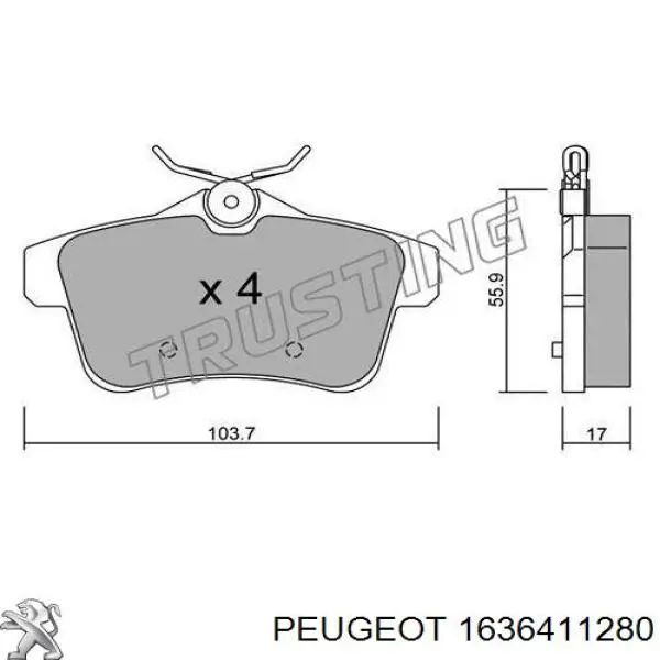 Задние дисковые колодки Peugeot/Citroen 1636411280
