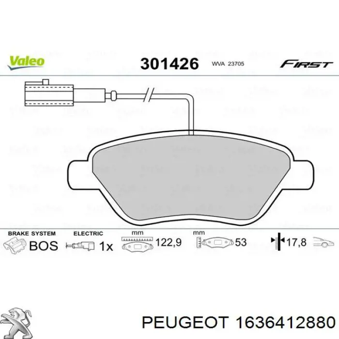 1636412880 Peugeot/Citroen колодки тормозные передние дисковые