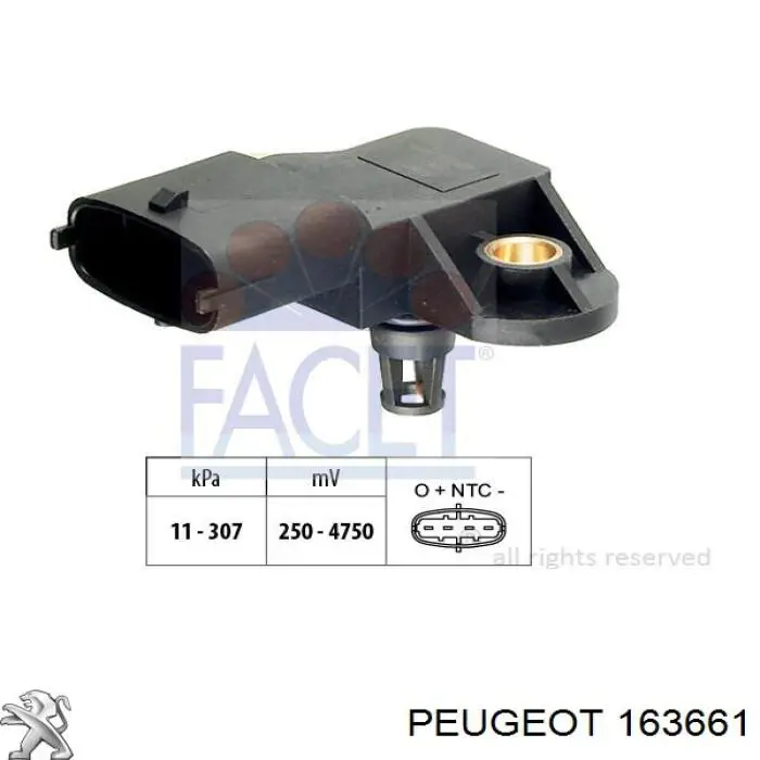 Sensor de presion de carga (inyeccion de aire turbina) 163661 Peugeot/Citroen