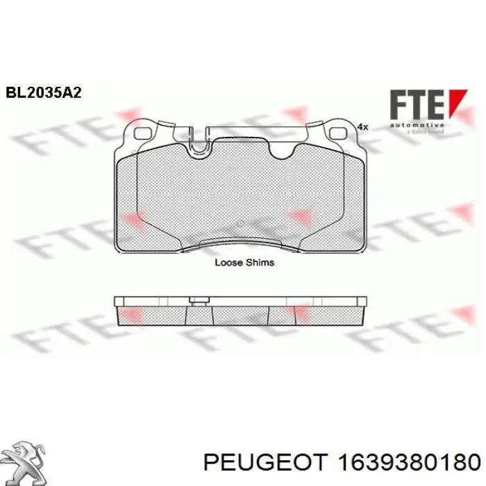 Передние тормозные колодки 1639380180 Peugeot/Citroen