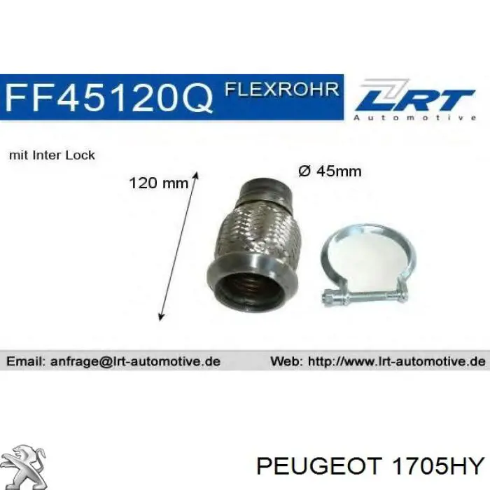 Tubo de admisión del silenciador de escape delantero 1705HY Peugeot/Citroen
