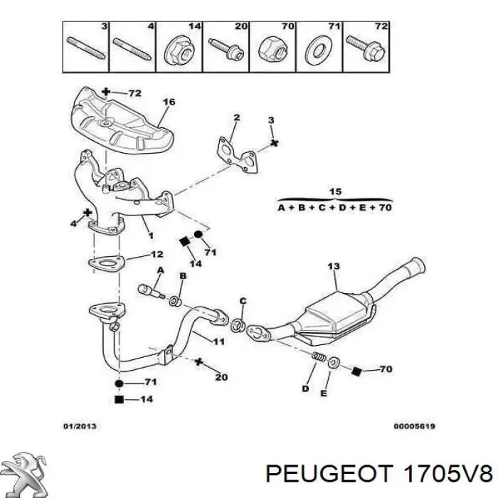 Tubo de admisión del silenciador de escape delantero 1705V8 Peugeot/Citroen