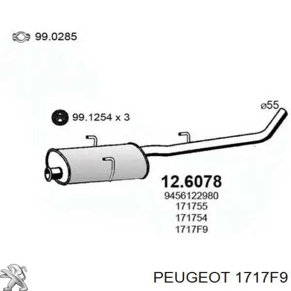 Центральная часть глушителя 1717F9 Peugeot/Citroen