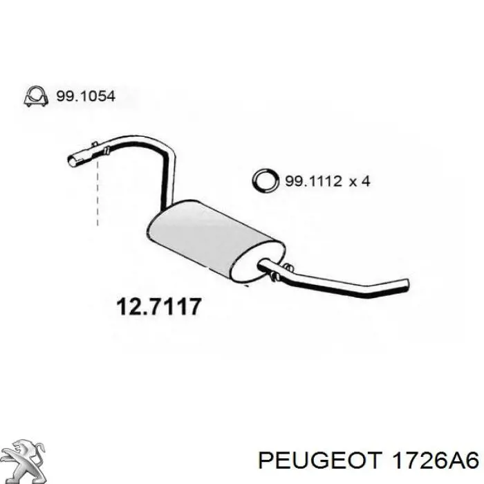 Глушитель, центральная и задняя часть 1726A6 Peugeot/Citroen