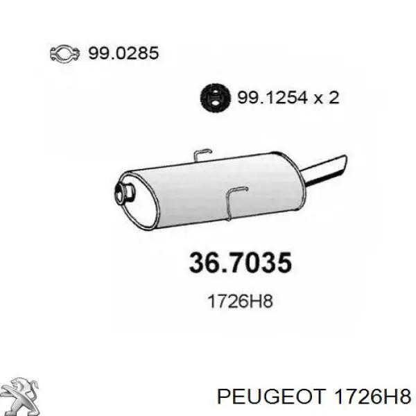 Глушитель, задняя часть 1726H8 Peugeot/Citroen