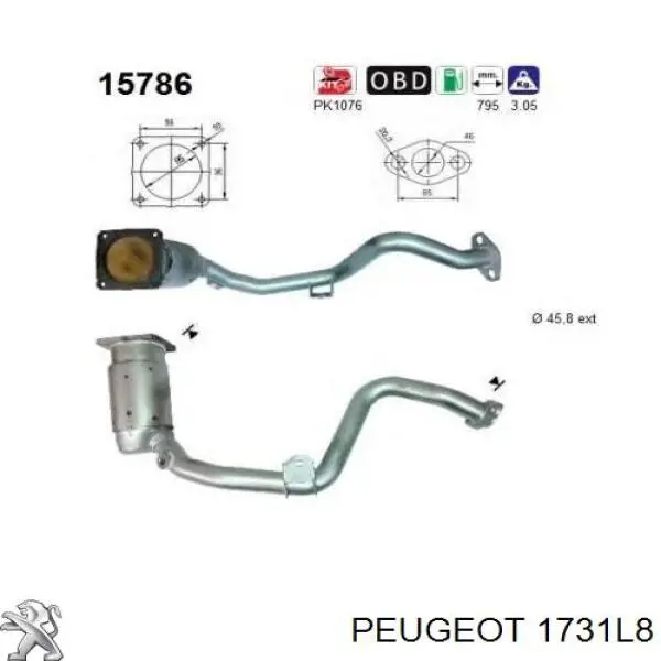Каталитический нейтрализатор отработавших газов Peugeot/Citroen 1731L8 цена, от 183.12 USD