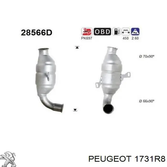Каталитический нейтрализатор отработавших газов Peugeot/Citroen 1731R8 цена, от 177.61 USD
