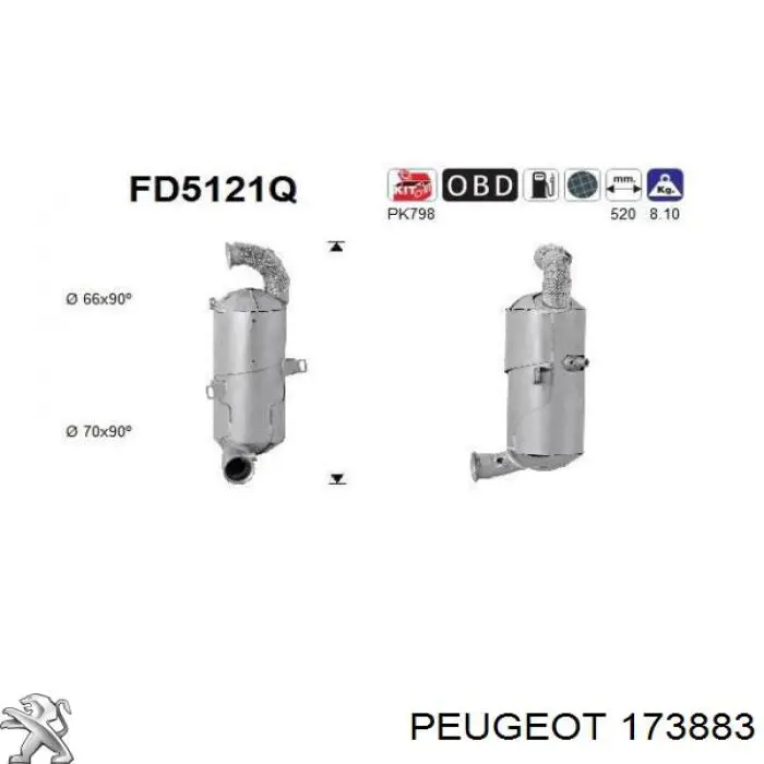 173883 Peugeot/Citroen filtro de partículas do sistema dos gases de escape