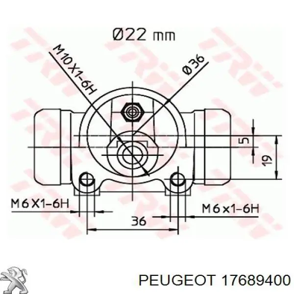 Cilindro de freno de rueda trasero 17689400 Peugeot/Citroen