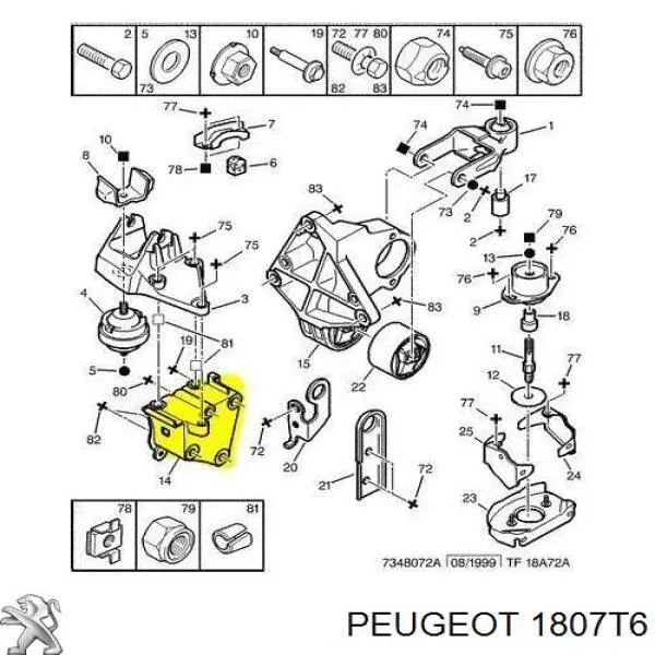 Купить 1807T6 Peugeot/Citroen Кронштейн подушки (опоры) двигателя правой