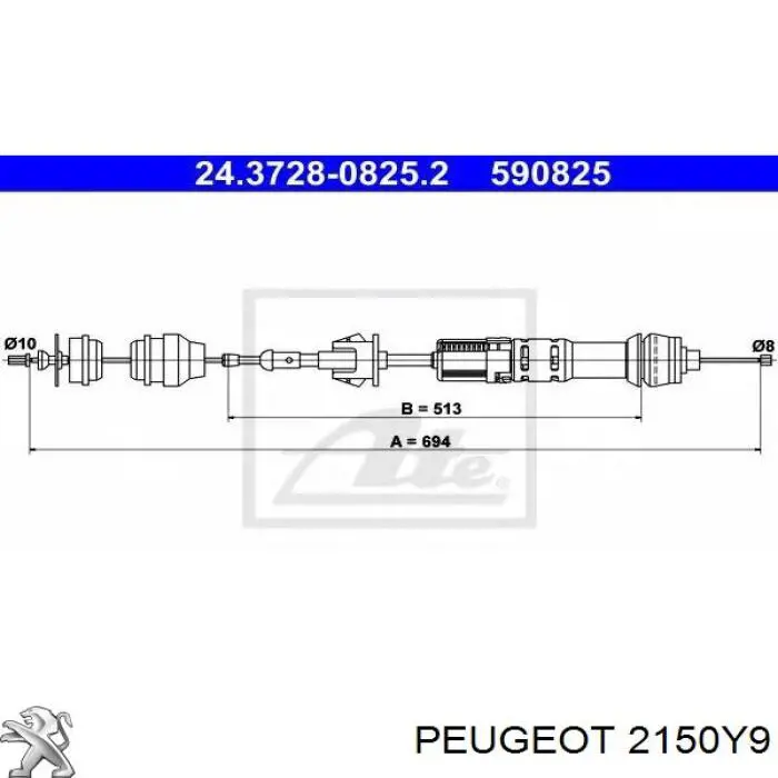 2150Y9 Peugeot/Citroen cabo de embraiagem